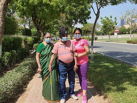 M. Balasubramnian and his wife Jaya with their daughter Veenu Mony