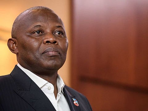 In this file photograph taken on November 11, 2018, then Democratic Republic of Congo opposition politician Vital Kamerhe attends a press conference in Geneva.