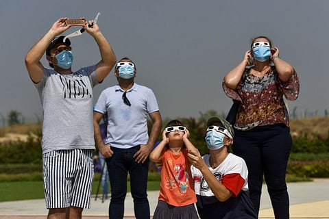 Ahmed Ramzan/ Gulf News
Enthusiasts witness the Annullar eclipses occur when the moon passing between Earth and Sun, seen from Al Thuraya Dubai Astronomy Centre, Dubai. June 21 2020, Photo: Ahmed Ramzan/ Gulf News