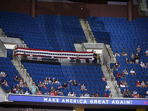 Empty seats are visible in the upper level at a campaign rally for US President Donald Trump at the BOK Center in downtown Tulsa on June 20, 2020.