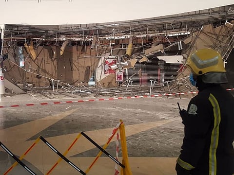 Site of the ceiling collapse inside the shopping centre is cordoned off.
