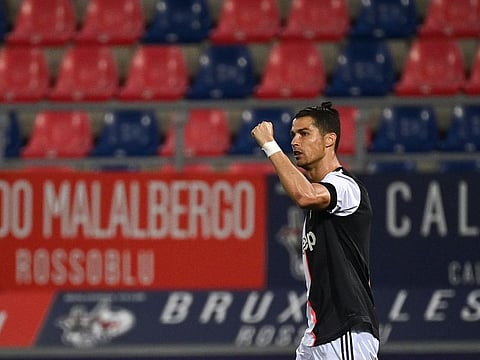 Juventus' Cristiano Ronaldo celebrates after scoring.