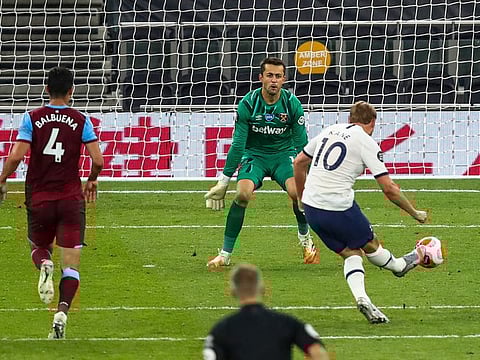Tottenham's Harry Kane scores his team's second goal.