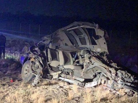Wreckage of the car where an Emirati man died on Tuesday