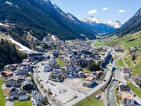 This file photo taken on April 23, 2020, shows an aerial view of the village of Ischgl, a tourism hotspot, after the quarantine ordered for western Tyrol, Austria's worst hit region by the new coronavirus pandemic, has been lifted.