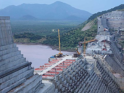Ethiopia's Grand Renaissance Dam is seen as it undergoes construction on the river Nile in Guba Woreda, Benishangul Gumuz Region, Ethiopia, on September 26, 2019.