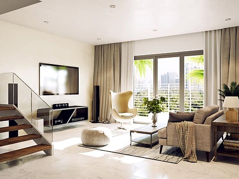 A Hartland Townhouse lounge. Sobha Hartland’s housing choices range from one-bedders to six-bedroom luxury villas