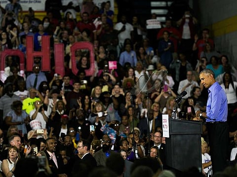 Former President Obama speaks in Cleveland, Ohio, Sept. 13, 2018. More than three years after his exit, the 44th president of the U.S. is back on a political battlefield he longed to leave, drawn into the fight by an enemy, President Donald Trump, who is hellbent on erasing him, and by a friend, former Vice President Joseph Biden, the presumptive Democratic presidential nominee, who is equally intent on embracing him.