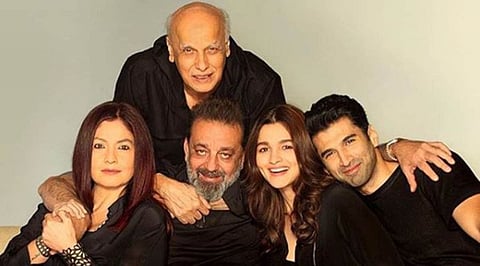 Director Mahesh Bhatt with the cast of 'Sadak 2', Pooja Bhatt, Sanjay Dutt, Alia Bhatt and Aditya Roy Kapur.