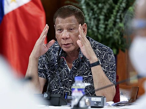 Philippine President Rodrigo Duterte during a meeting with the Inter-Agency Task Force on the Emerging Infectious Diseases at the Malacanang presidential palace compound in Manila.