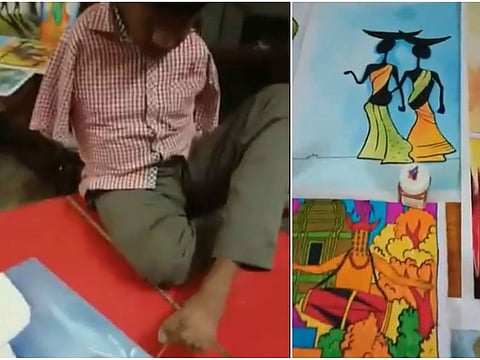 India artist born without hands uses his feet to paint