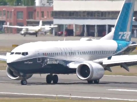 A Boeing 737-7 Max aircraft lands at north side of Boeing Field in Seattle, Washington, U.S., after completing a flight testing to be re-certified, June 29, 2020
