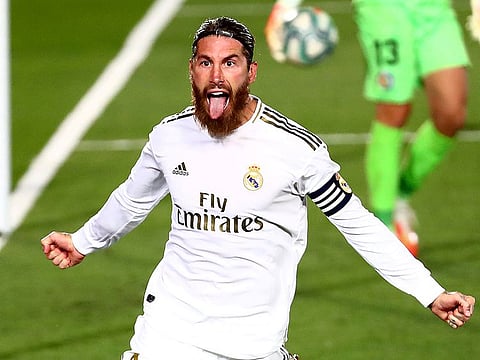 Real Madrid's Sergio Ramos celebrates.
