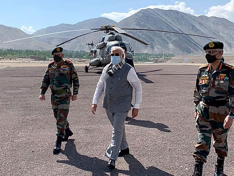 Prime Minister Narendra Modi in Ladakh. China is pulling back troops near site of India border clash, Indian sources say