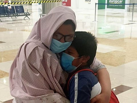 An emotional moment at Dubai International Airport as Moiz is reunited with mum Khadija after 112 days.