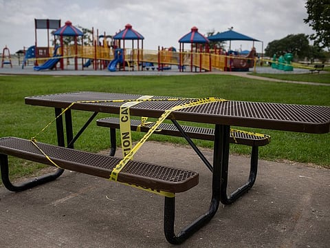 An empty playground is surrounded by caution tape amid the global outbreak of the coronavirus disease (COVID-19) in Seabrook, Texas on July 8, 2020