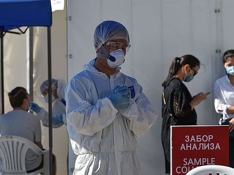 Medics work at the coronavirus disease testing facility in Almaty, Kazakhstan.