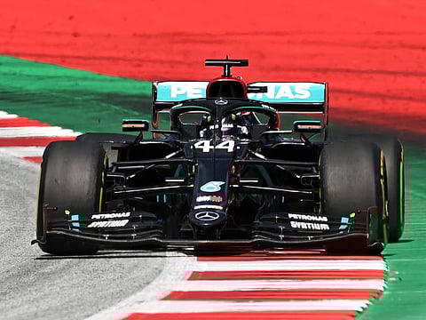 Mercedes' Lewis Hamilton on his way to winning the Formula One Styrian Grand Prix today.