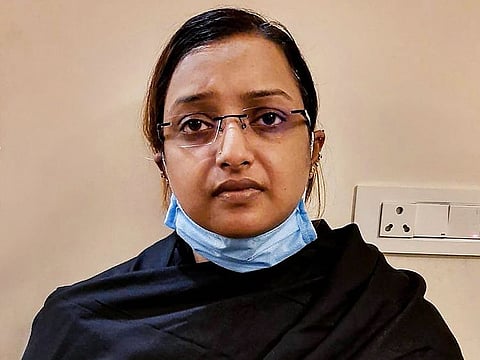 Kerala gold smuggling case accused Swapna Suresh after she was arrested by the National Investigation Agency in Bengaluru, on Saturday, July 11, 2020.