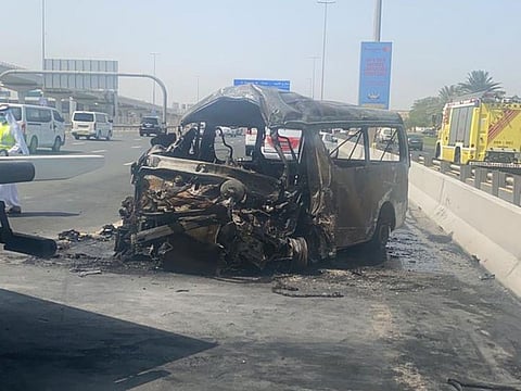 Two died and 12 were injured in Sunday's minibus crash on Sheikh Zayed Road.