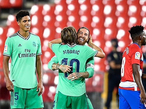 Real Madrid's Sergio Ramos with Luka Modric after the win over Granada