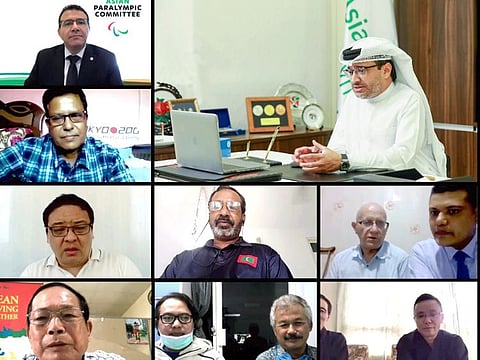 Majid Rashid Al Usaimi, the UAE-based President of the Asian Paralympic Committee (top right), holds a virtual meeting with the member nations.