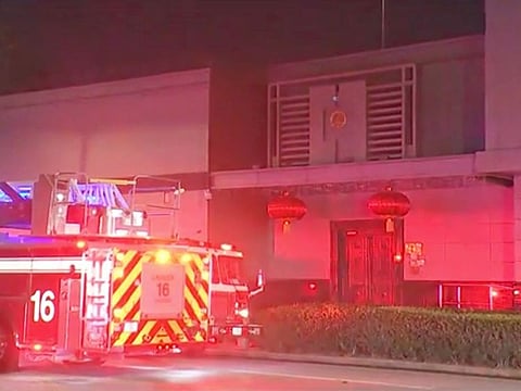 A fire engine is seen outside Chinese consulate in Houston, Tuesday, July 21, 2020.