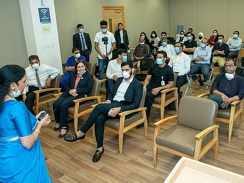 Recovered COVID-19 patients attending the launch of COSMOS, a support group for coronavirus patients.