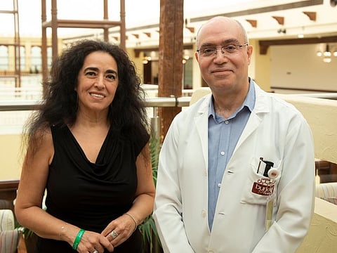 Hana, who was diagnosed with a tumor in the gastrointestinal tract, is seen here with Dr Basil Ammori, a Consultant Laparoscopic Gastrointestinal and Bariatric Surgeon at Burjeel Hospital in Abu Dhabi