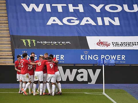 Manchester United celebrate the opener against Leicester