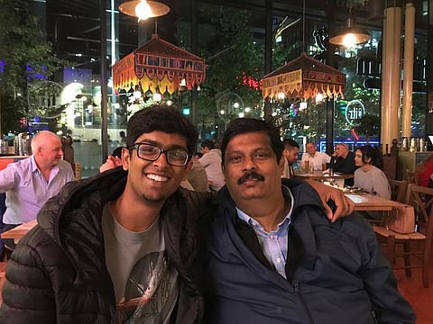 T.N. Krishnakumar with his son Rohit who died in a car crash last Christmas