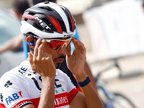Yousuf Mirza focuses ahead of a practice session for the UAE Team Emirates.
