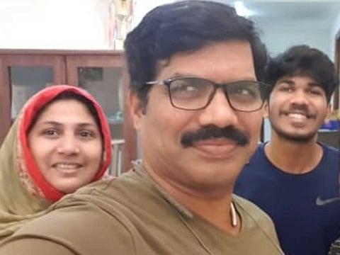 Indian expat Dr Mubarack Valiyakath with Nihal who got a visit visa issued on Wednesday.