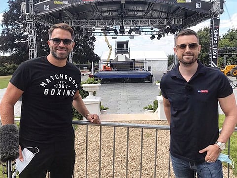 Eddie Hearn (left), boxing promoter, has announced an ambitious plan of four consecutive weekend events to be held at his backgarden.