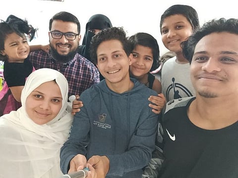 One happy family on Eid: Bilal Bin Sahad and Basil Bin Sahad with their parents and siblings after serving quarantine in Dubai