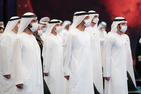 His Highness Sheikh Mohammed Bin Rashid Al Maktoum, Vice President, Prime Minister and Ruler of Dubai, and His Highness Sheikh Mohammed Bin Zayed Al Nahyan, Crown Prince of Abu Dhabi and Deputy Supreme Commander of the UAE Armed Forces, today received the Hope Probeteam