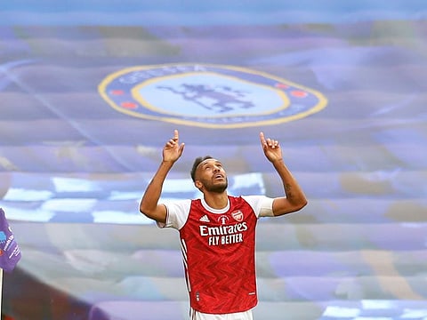 Aubameyang celebrates at the final whistle