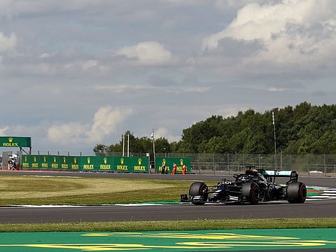 Lewis Hamilton on his way to pole position at Silverstone