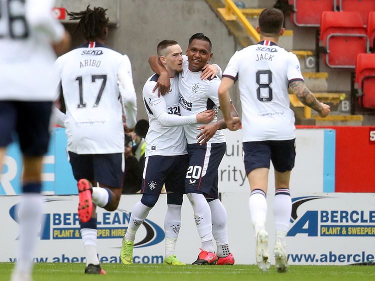 Rangers' Ryan Kent celebrates scoring against Aberdeen
