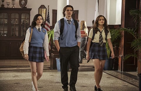 Meganne Young, Joel Courtney and Joey King in a scene from 'The Kissing Booth 2.'