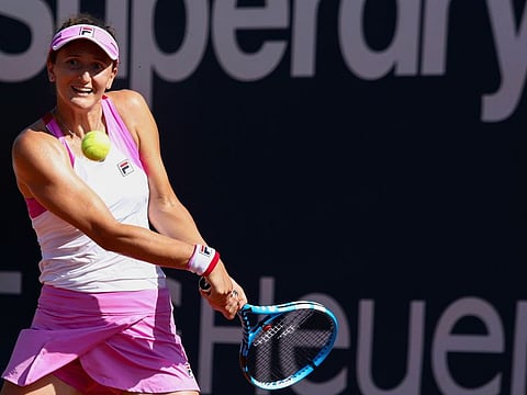 Romania's Irina Camela Begu returns to Germany's Laura Siegemund during the Palermo Ladies Open tournament in Palermo, Italy on Monday. Tour-level tennis resumed after a five-month enforced break with the tournament.