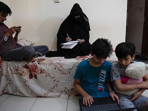 Bushra Mushtaq with her three children Abdallah, Uzair and Mohammad at her residence who is in financial difficulty. 4th August 2020. Photo: Ahmed Ramzan/ Gulf News