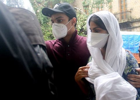 Bollywood actress Rhea Chakraborty arrives at Enforcement Directorate office in Mumbai on Friday, to record a statement in connection with late actor Sushant Singh Rajput's death case.