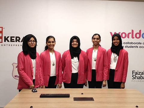 L to R : Shiyana Maxsood, Anjana Arun, Rahma Zuhair, Archana Arun and Rana Fathyma from a government school in Kerala making it to the top 8 list in an App creation contest in US.