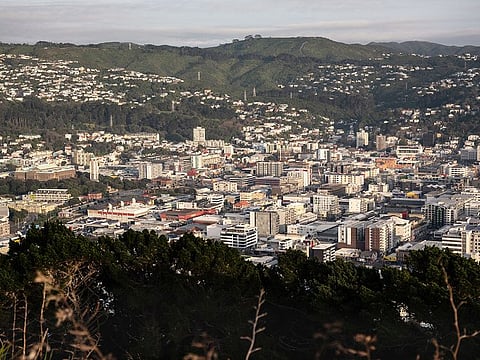 The city's skyline is seen from an observation deck at Mount Victoria Lookout in Wellington, New Zealand, on Wednesday, July 29, 2020. New Zealand’s border is closed to all foreigners, while citizens and permanent residents entering the country must undertake a 14-day mandatory quarantine.