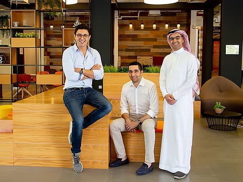 The eyewa founders are taking an Amazon approach to expanding their presence, online and offline. Pictured here from left are Anass Boumediene, Mehdi Oudghiri and Abdullah Al Rugaib.