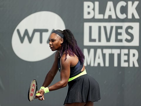 Serena Williams serves during her match against Bernarda Pera during Top Seed Open in Lexington, Kentucky.