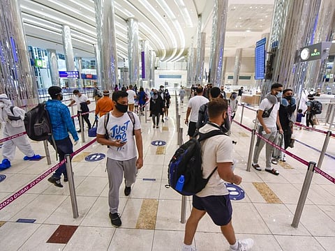 Passengers seen arriving at Terminal 3, Dubai International Airport as Dubai reopens International travel for tourists and residents. 6th August 2020 Photo: Ahmed Ramzan/ Gulf News