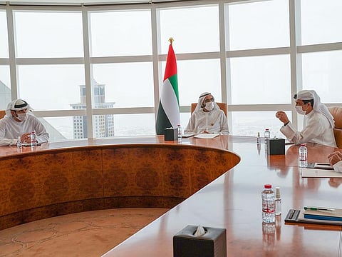 Sheikh Mohammed bin Rashid Al Maktoum, Vice President , Prime Minister of UAE and Ruler of Dubai, chairs a meeting to establish a work strategy for the Ministry of Industry and Advanced Technology.