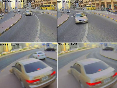 A combo photograph from the radar video shows the car climbing on to the pavement with the driver on his phone.